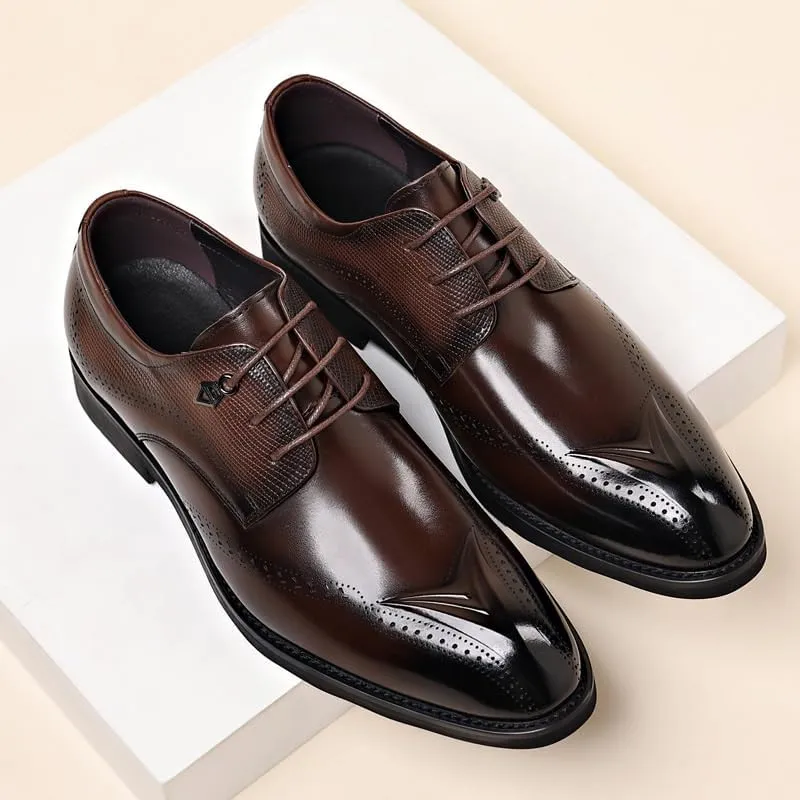 Men's Breathable Leather Wingtip Brogue Oxfords Office Working Derby Shoes for Office Classic Business Party Shoes