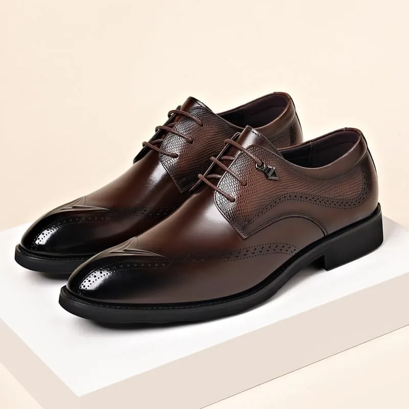 Men's Breathable Leather Wingtip Brogue Oxfords Office Working Derby Shoes for Office Classic Business Party Shoes