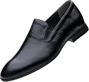 Mens British Style Leather Loafers Pointed Toe Height Increasing Slip On Casual Office Formal Comfortable Bean Shoes