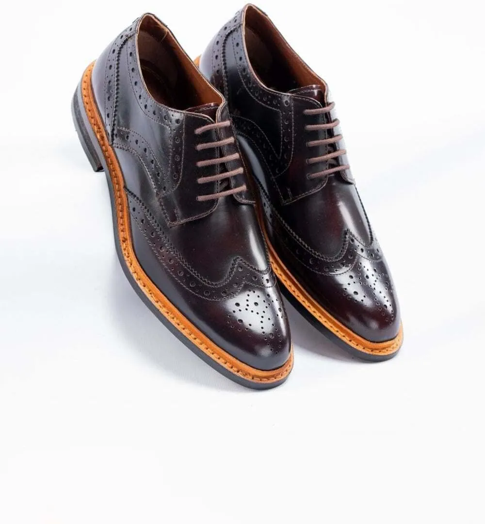 Mens Brogue Leather Dress Shoes Wingtip Lace up Formal Wedding Footwear