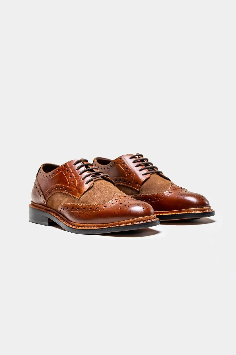 Mens Brogue Leather Tweed Mix Dress Shoes Wingtip Lace up Formal Wedding Footwear