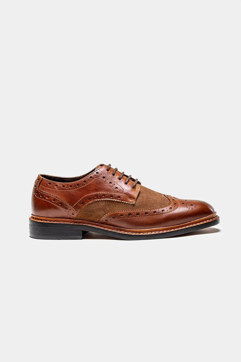 Mens Brogue Leather Tweed Mix Dress Shoes Wingtip Lace up Formal Wedding Footwear