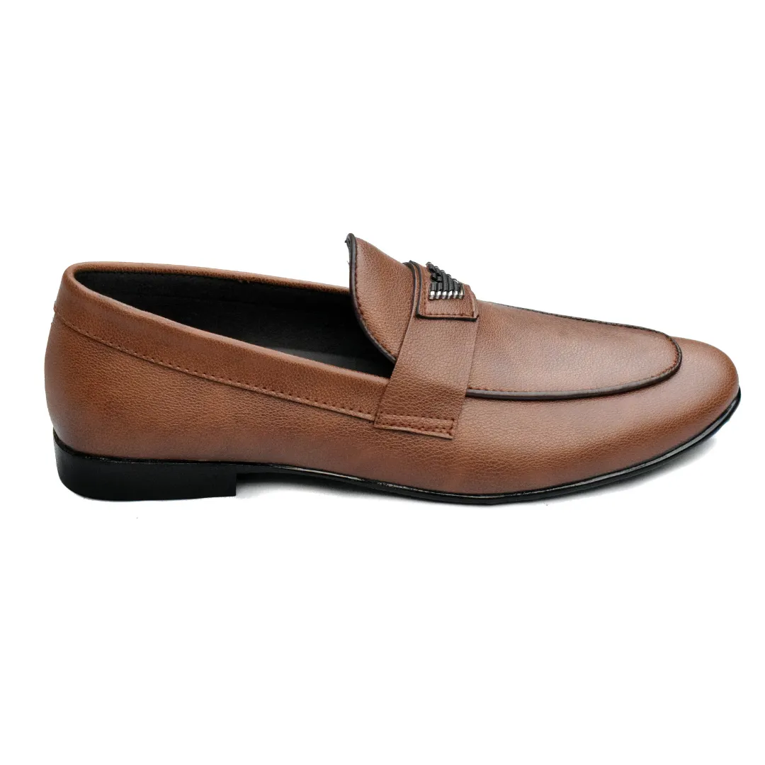 Men's Brown Elegant Synthetic Formal Shoes with Embossed Accent MR347
