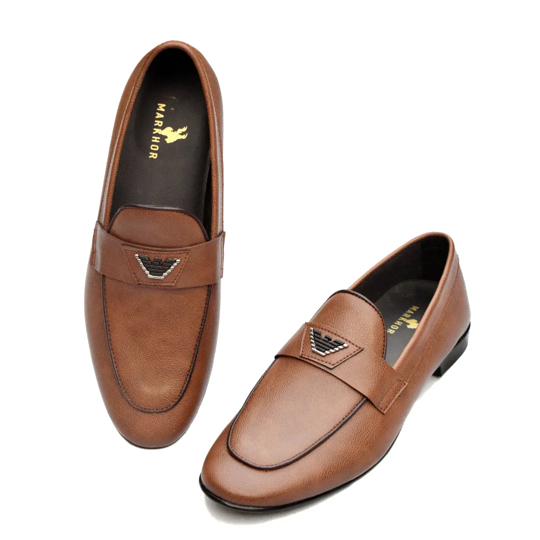 Men's Brown Elegant Synthetic Formal Shoes with Embossed Accent MR347