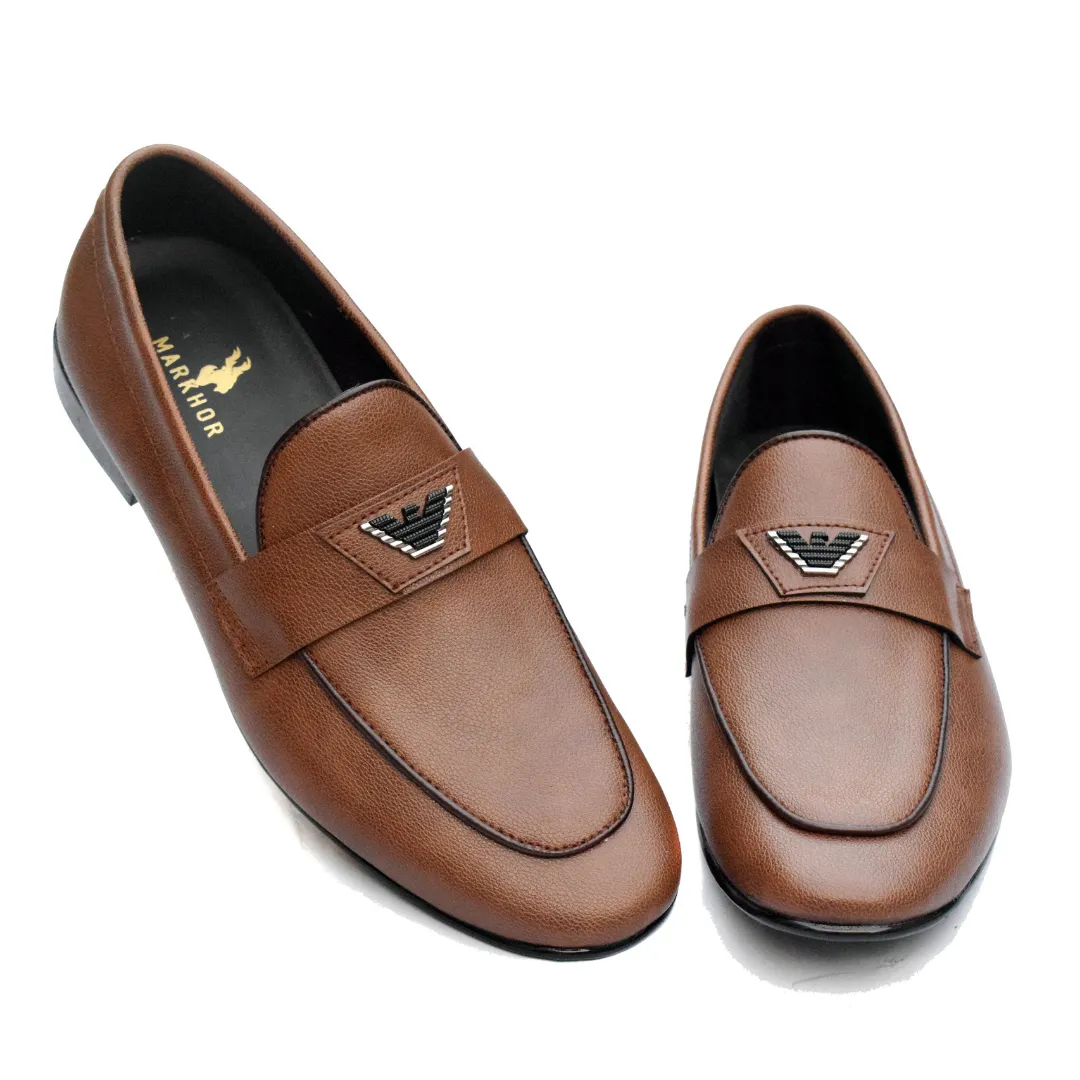 Men's Brown Elegant Synthetic Formal Shoes with Embossed Accent MR347