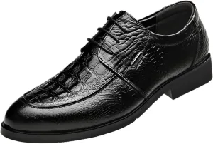 Men's Business Casual Shoes, Lace Up Crocodile Print Round Toe Leather Top Layer Cow Leather Resistant Non Slip Rubber Sole Business Shoes