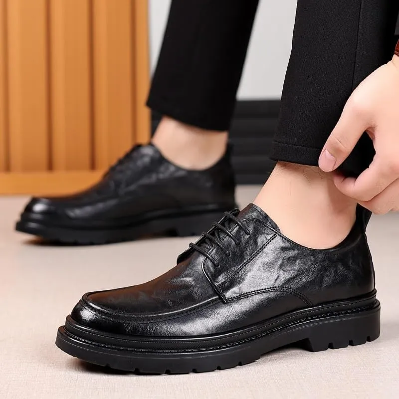Men's Business Lace-ups Casual Leather Shoes Men's Low Thick Bottom Shoes Driving Comfortable Shoes(D,9.5)