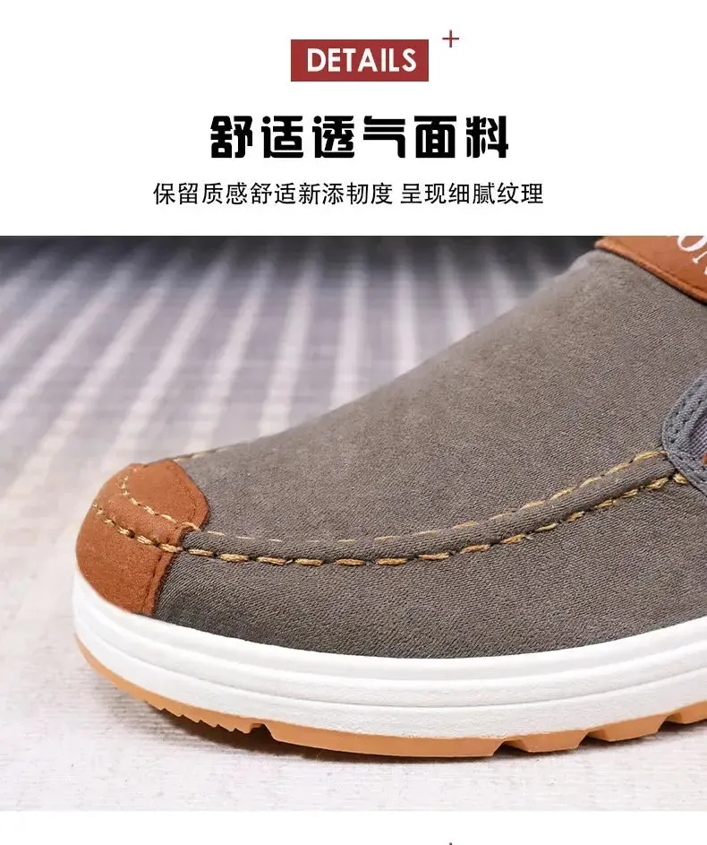 Men's canvas shoes, men's shoes, one foot lazy shoes, cowhide sole, anti slip and wear-resistant casual shoes for men