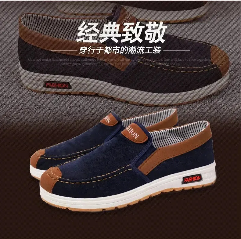 Men's canvas shoes, men's shoes, one foot lazy shoes, cowhide sole, anti slip and wear-resistant casual shoes for men