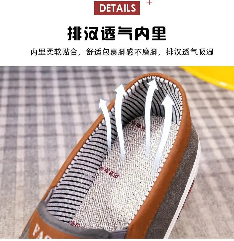 Men's canvas shoes, men's shoes, one foot lazy shoes, cowhide sole, anti slip and wear-resistant casual shoes for men