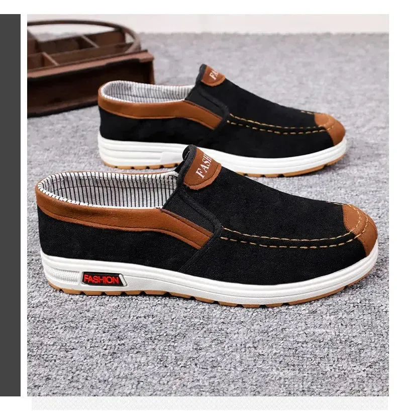 Men's canvas shoes, men's shoes, one foot lazy shoes, cowhide sole, anti slip and wear-resistant casual shoes for men