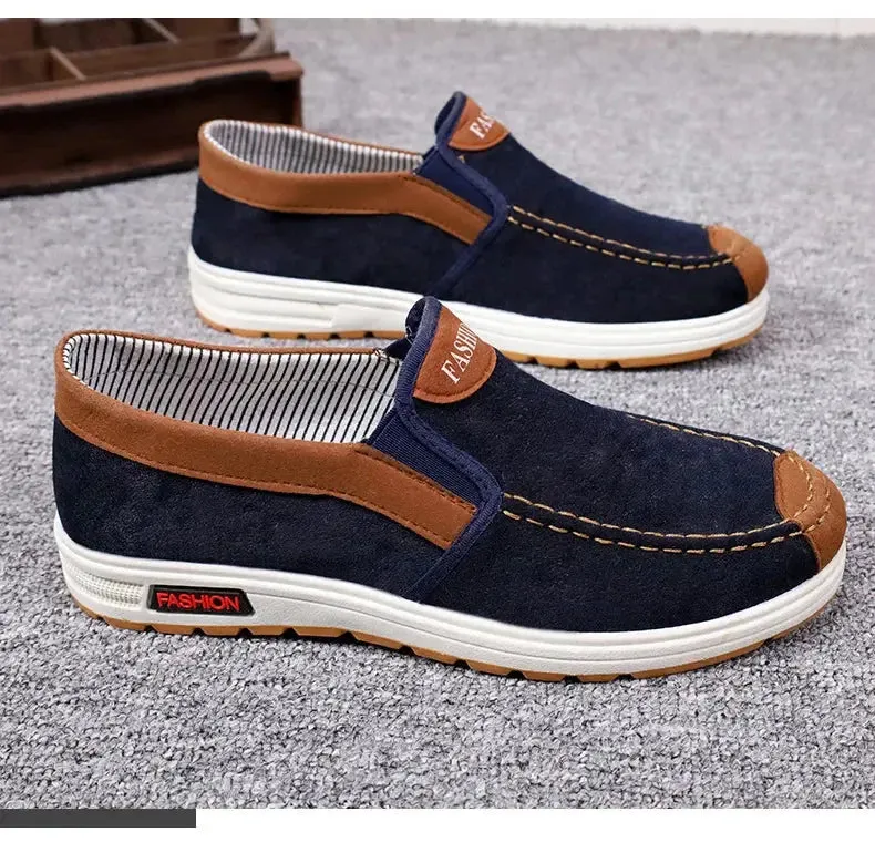 Men's canvas shoes, men's shoes, one foot lazy shoes, cowhide sole, anti slip and wear-resistant casual shoes for men