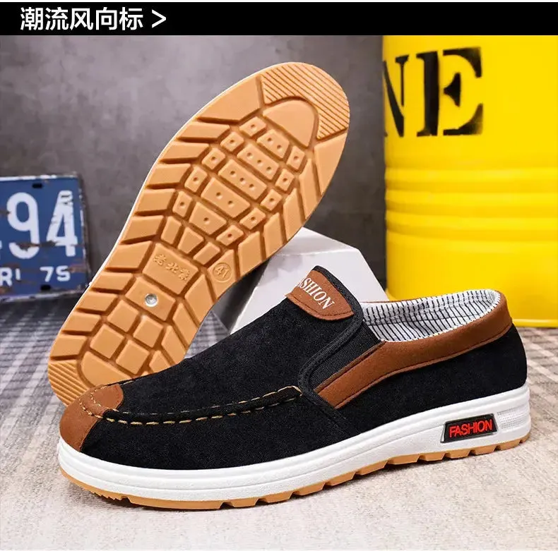 Men's canvas shoes, men's shoes, one foot lazy shoes, cowhide sole, anti slip and wear-resistant casual shoes for men