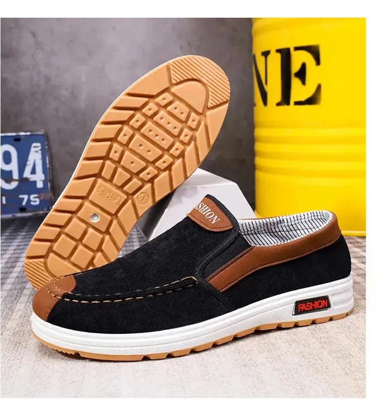 Men's canvas shoes, men's shoes, one foot lazy shoes, cowhide sole, anti slip and wear-resistant casual shoes for men