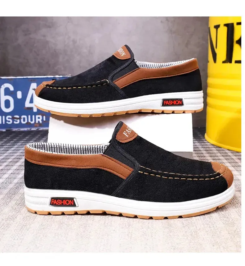 Men's canvas shoes, men's shoes, one foot lazy shoes, cowhide sole, anti slip and wear-resistant casual shoes for men