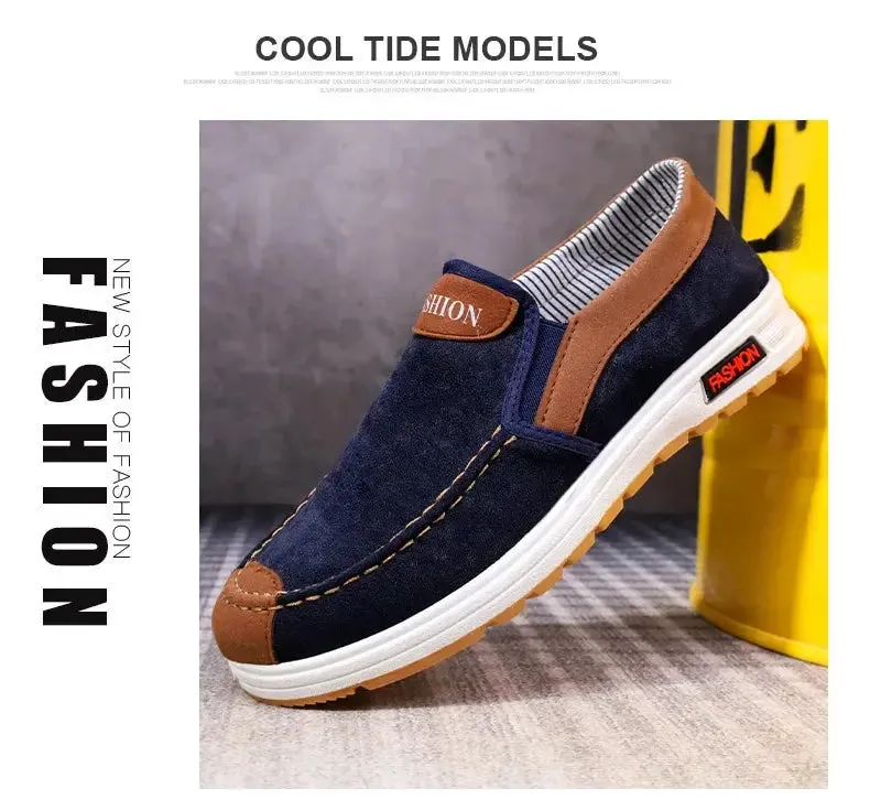 Men's canvas shoes, men's shoes, one foot lazy shoes, cowhide sole, anti slip and wear-resistant casual shoes for men