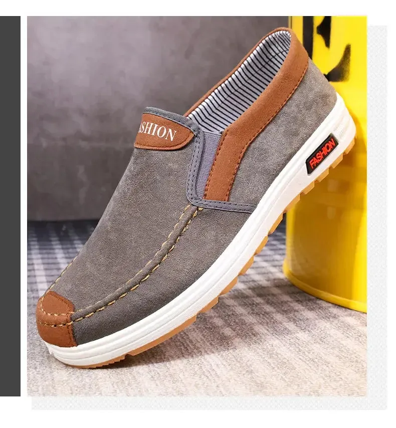 Men's canvas shoes, men's shoes, one foot lazy shoes, cowhide sole, anti slip and wear-resistant casual shoes for men