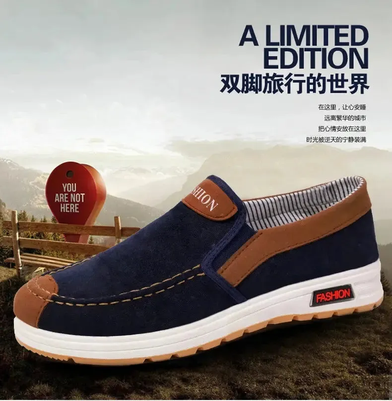 Men's canvas shoes, men's shoes, one foot lazy shoes, cowhide sole, anti slip and wear-resistant casual shoes for men