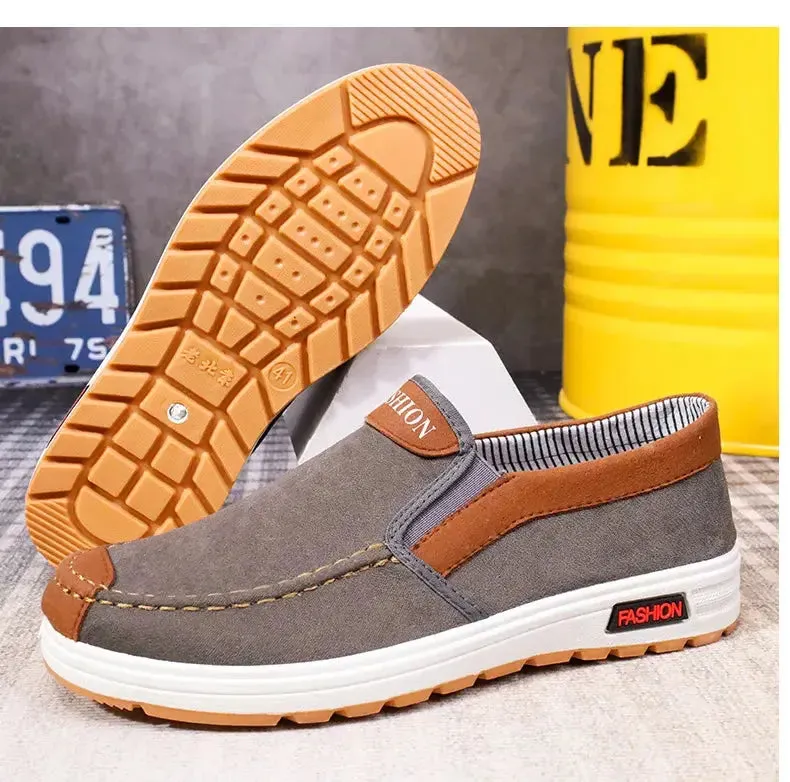 Men's canvas shoes, men's shoes, one foot lazy shoes, cowhide sole, anti slip and wear-resistant casual shoes for men