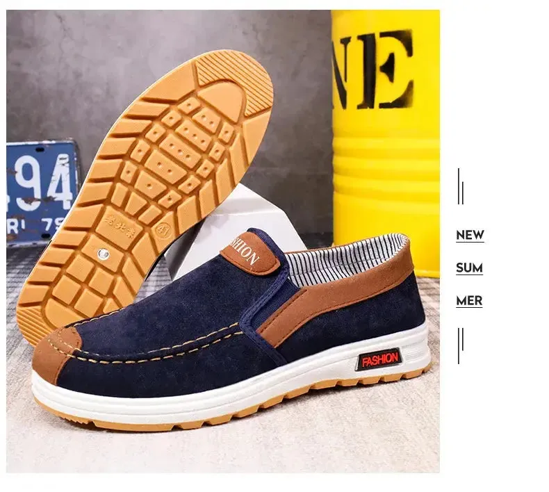 Men's canvas shoes, men's shoes, one foot lazy shoes, cowhide sole, anti slip and wear-resistant casual shoes for men