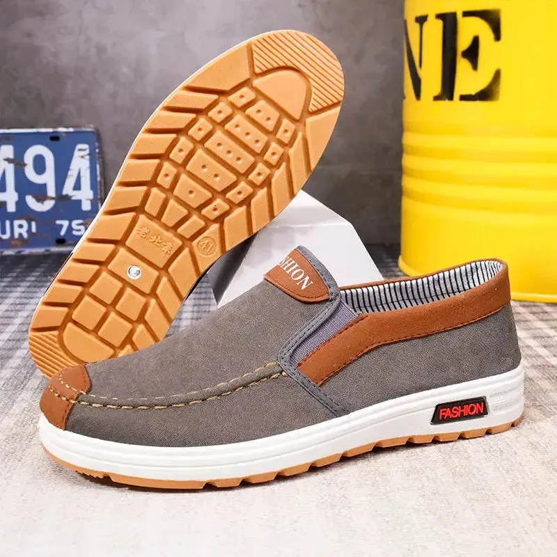 Men's canvas shoes, men's shoes, one foot lazy shoes, cowhide sole, anti slip and wear-resistant casual shoes for men