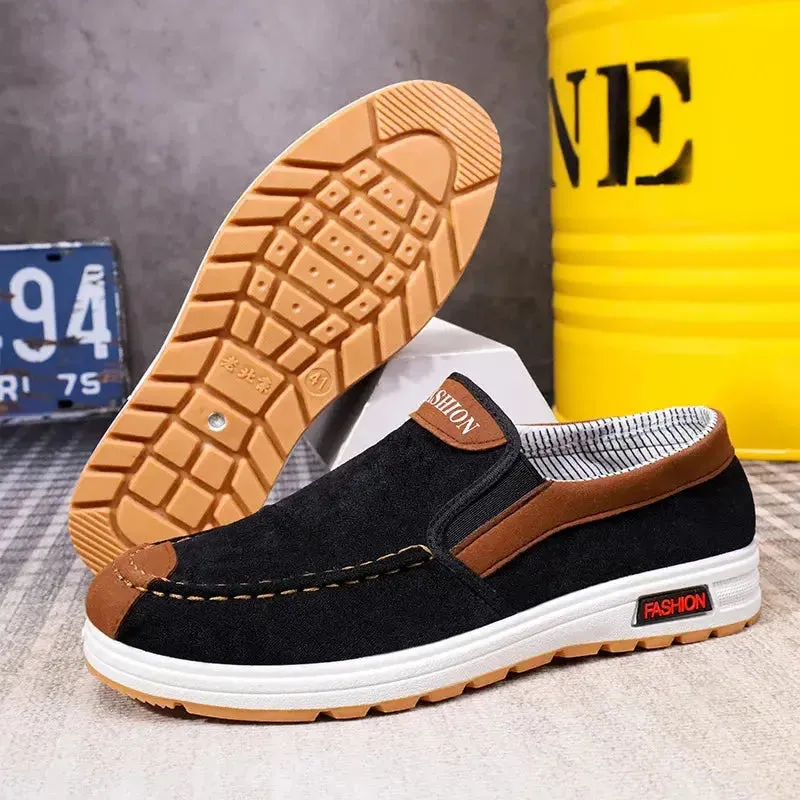 Men's canvas shoes, men's shoes, one foot lazy shoes, cowhide sole, anti slip and wear-resistant casual shoes for men