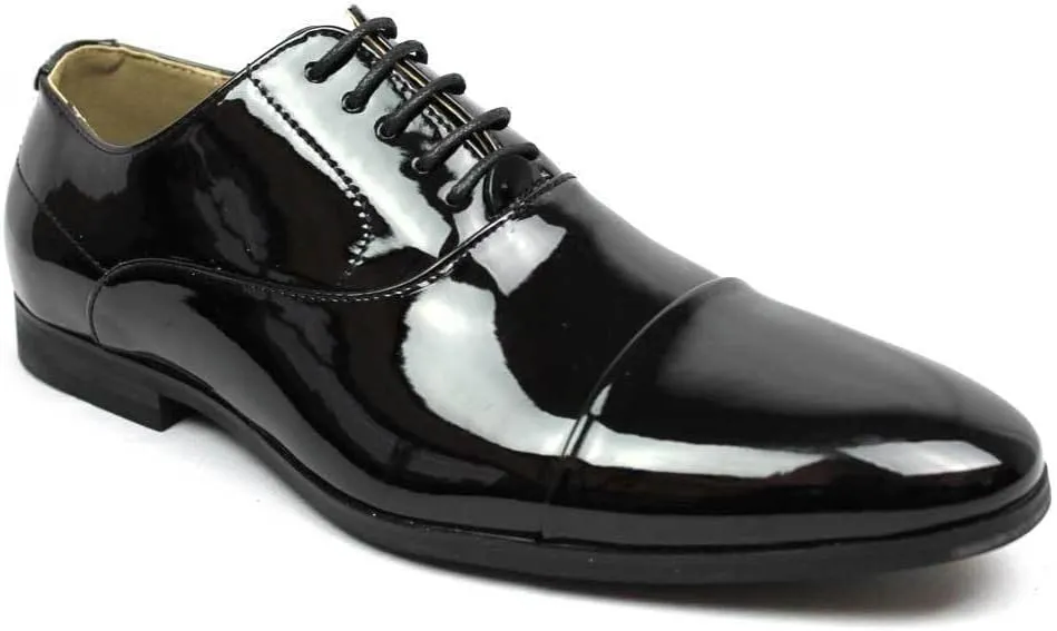 Men's Cap Toe Dress Patent Black Lace up Oxfords Tuxedo Shoes by Azar