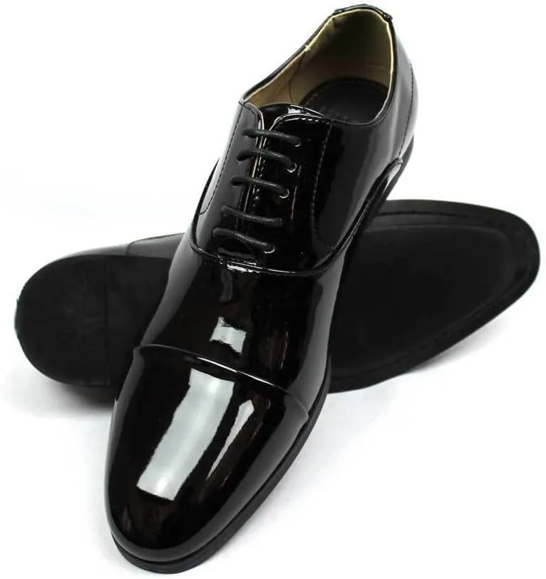 Men's Cap Toe Dress Patent Black Lace up Oxfords Tuxedo Shoes by Azar