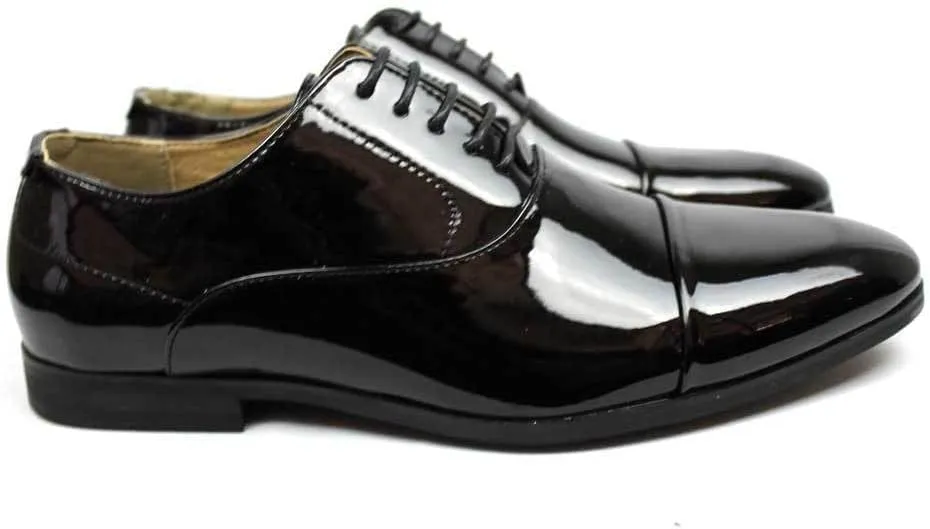 Men's Cap Toe Dress Patent Black Lace up Oxfords Tuxedo Shoes by Azar