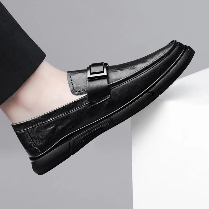 Men's Casual Oxford Leather Slip-On Dress Shoes Business Formal Comfortable Office Work Non-Slip Loafers for Men