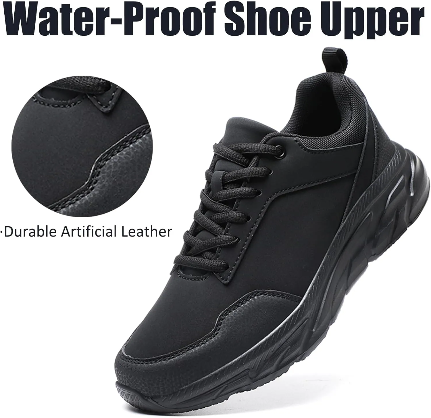 Men's Casual Sneakers Anti-Slip Wear-Resistant Platform Soft Thick Outsole Water-Proof Leather Upper Lightweight Fashionable Cushioned Lace-Up Workout Outdoor Travel Sports Shoes