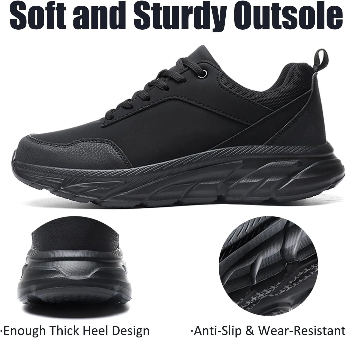 Men's Casual Sneakers Anti-Slip Wear-Resistant Platform Soft Thick Outsole Water-Proof Leather Upper Lightweight Fashionable Cushioned Lace-Up Workout Outdoor Travel Sports Shoes