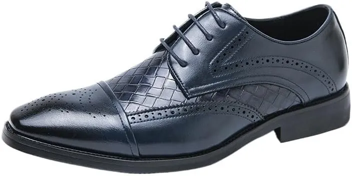 Men's Classic Leather Wingtip Fringe Business Dress Oxford Shoes with Pointed Toe Comfort Lace-Up Tuxedo Men Shoes Wedding Party Office Brogue Shoes