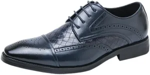 Men's Classic Leather Wingtip Fringe Business Dress Oxford Shoes with Pointed Toe Comfort Lace-Up Tuxedo Men Shoes Wedding Party Office Brogue Shoes