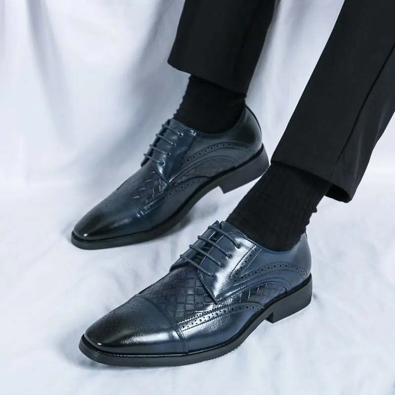 Men's Classic Leather Wingtip Fringe Business Dress Oxford Shoes with Pointed Toe Comfort Lace-Up Tuxedo Men Shoes Wedding Party Office Brogue Shoes