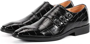 Men's Classic Patent Leather Double Monk Mouth Cap Toe Formal Business Loafers Vintage Casual Comfortable Non-Slip Wedding Formal Shoes