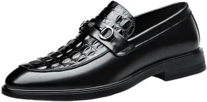 Men's Classic Retro Casual Business Loafers, Crocodile Grain Leather Slip-On Flats, Fashion Wedding Party Shoes for Men