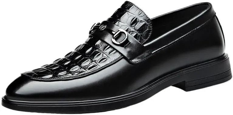 Men's Classic Retro Casual Business Loafers, Crocodile Grain Leather Slip-On Flats, Fashion Wedding Party Shoes for Men