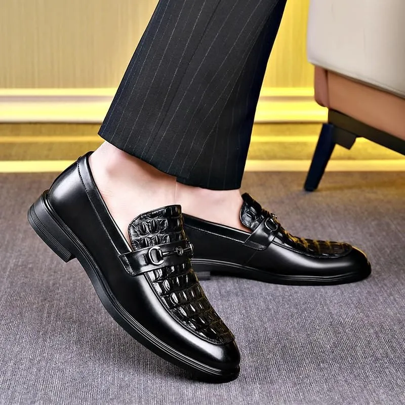 Men's Classic Retro Casual Business Loafers, Crocodile Grain Leather Slip-On Flats, Fashion Wedding Party Shoes for Men