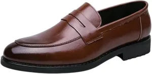 Mens Classic Retro Leather Slip On Dress Shoes Business Office Wedding Outdoor Driving Flats Dark Brown