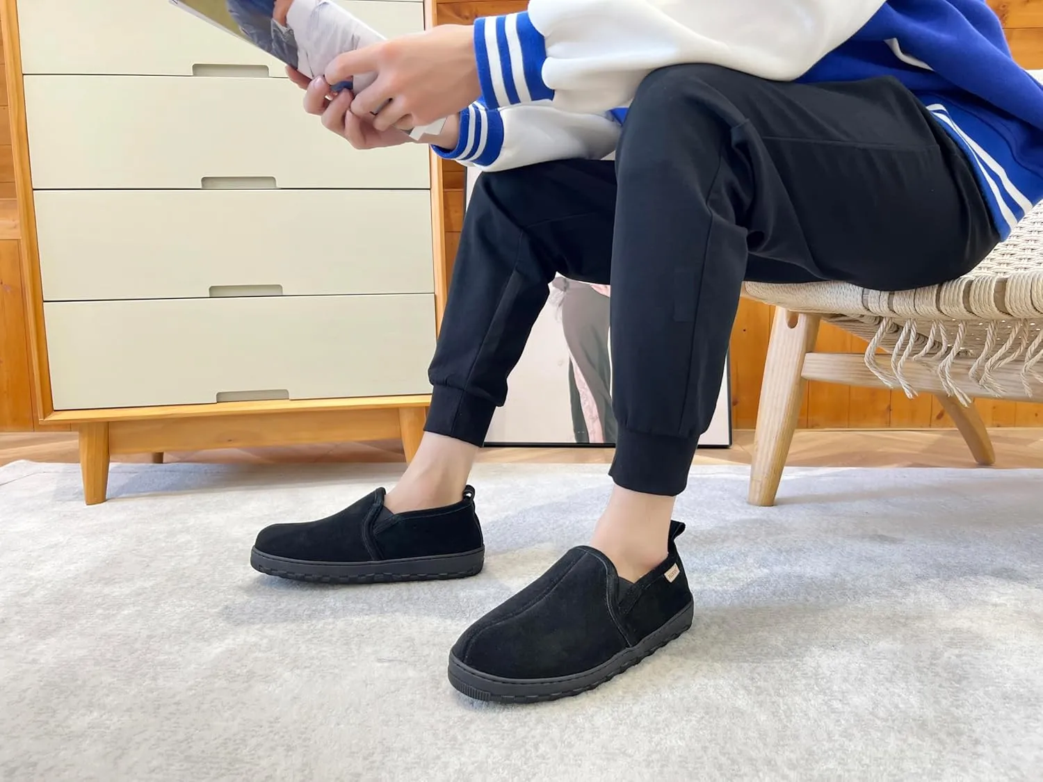 Men's Cow Suede Upper Shearling Indoor/Outdoor Slippers