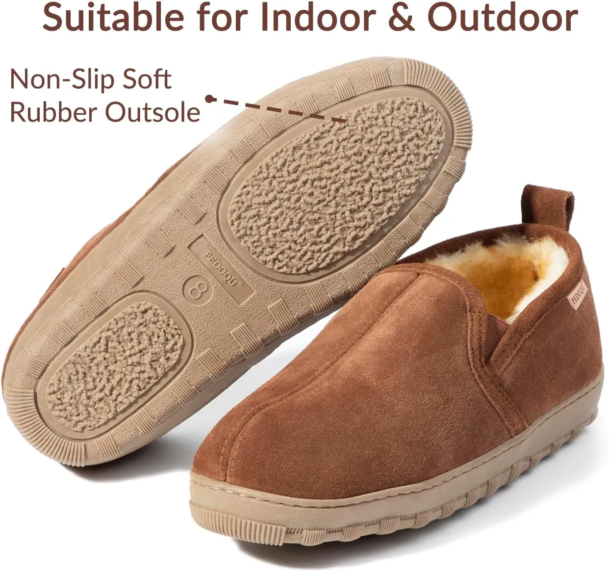 Men's Cow Suede Upper Shearling Indoor/Outdoor Slippers