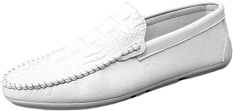 Men's Crocodile Print Vegan Leather Loafers -Round Toe Lightweight Comfortable Anti-Slip Slip-Ons for Casual Wear
