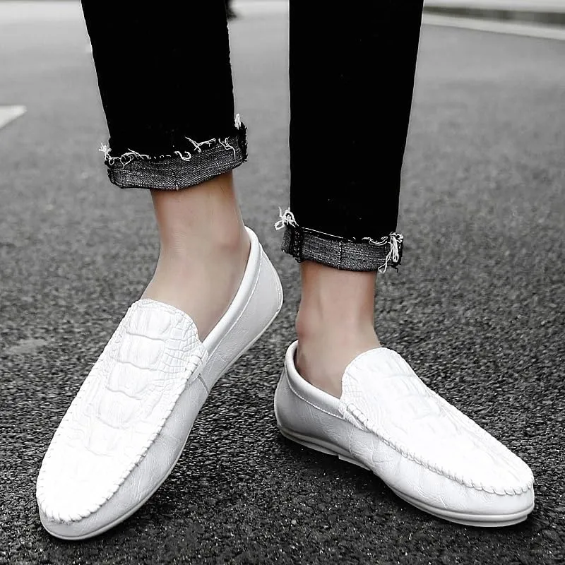 Men's Crocodile Print Vegan Leather Loafers -Round Toe Lightweight Comfortable Anti-Slip Slip-Ons for Casual Wear