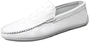 Men's Crocodile Print Vegan Leather Loafers -Round Toe Lightweight Comfortable Anti-Slip Slip-Ons for Casual Wear