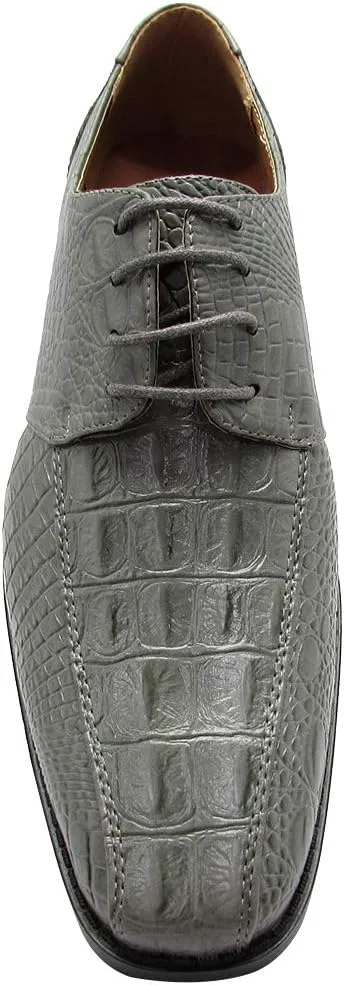 Men's Crocodile Skin Pattern Front Round Thick Laces Dress Oxford Shoes