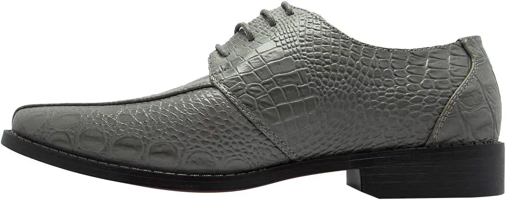 Men's Crocodile Skin Pattern Front Round Thick Laces Dress Oxford Shoes