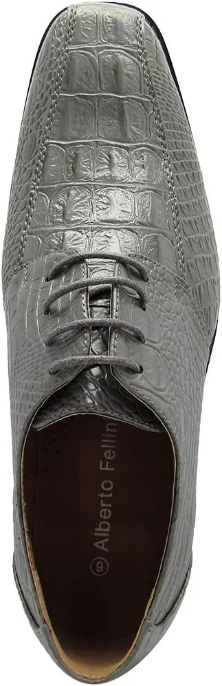 Men's Crocodile Skin Pattern Front Round Thick Laces Dress Oxford Shoes