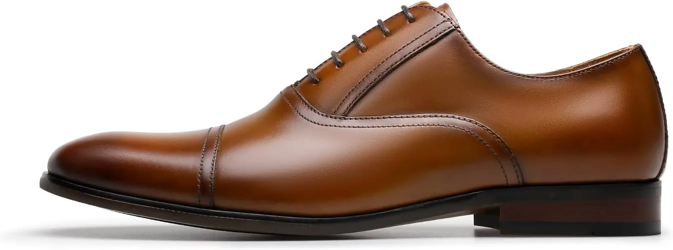 Men's Dress Shoes Leather Cap Toe Lace-up Oxfords
