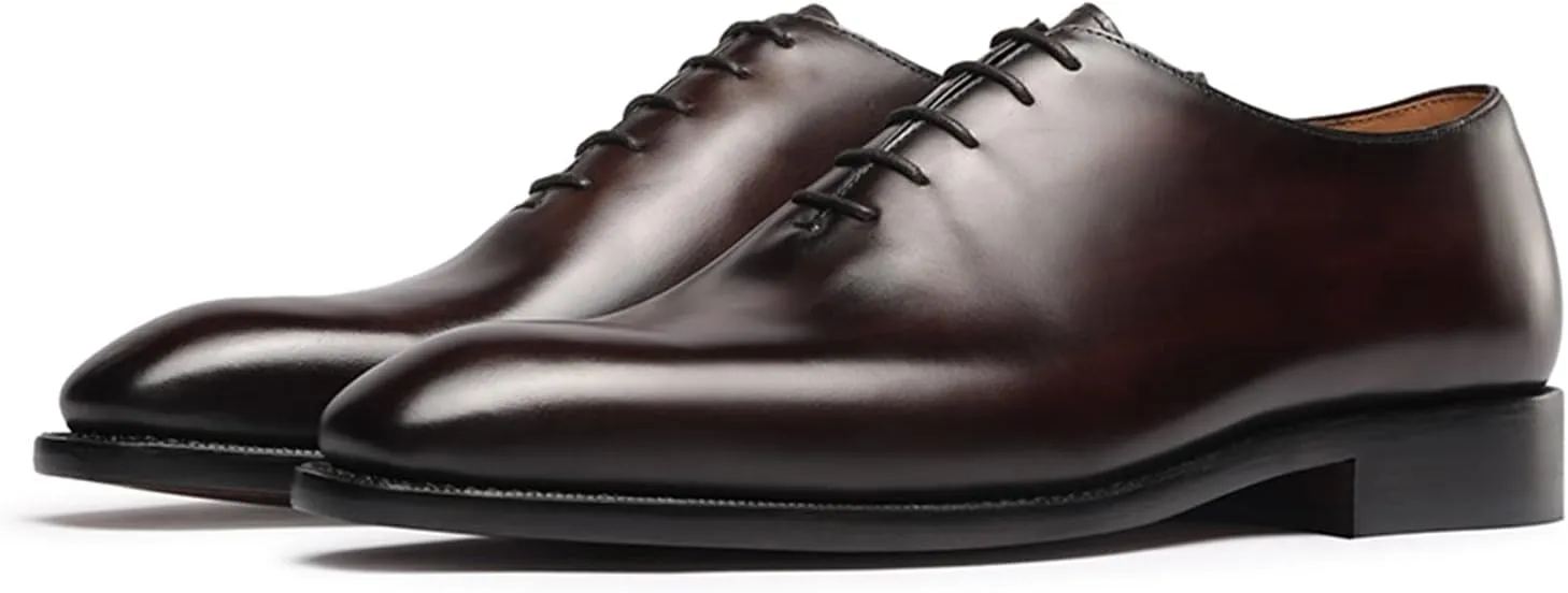 Mens Dress Shoes Leather Plain Toe Whole-Cut Oxford Shoes for Men